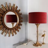Brass bamboo table lamp by Ingo Maurer with velvet lampshade, 1960