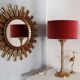 Brass bamboo table lamp by Ingo Maurer with velvet lampshade, 1960