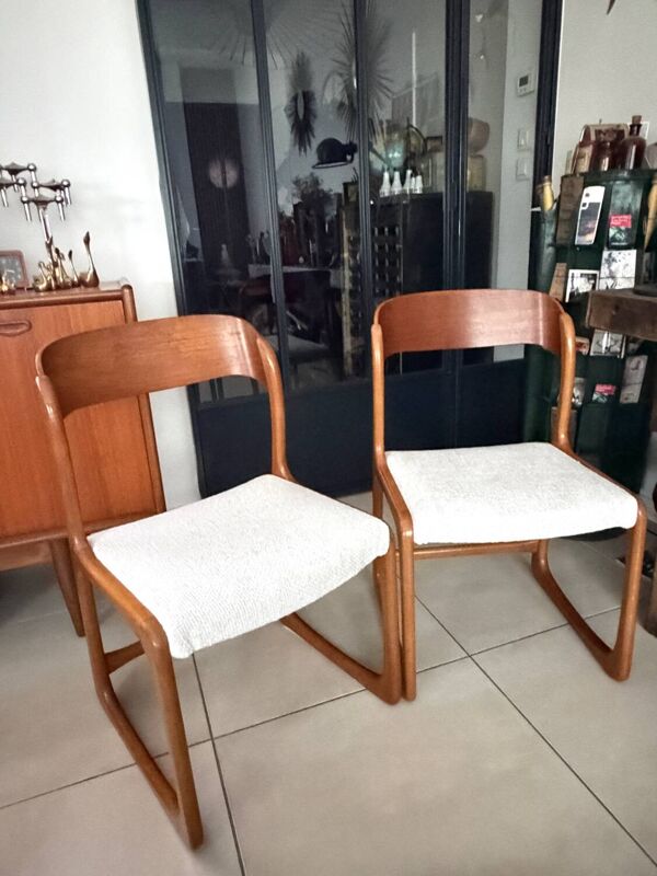 Ancienne paire de chaises Baumann traîneau vintage