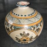 Vintage vase shaped terracotta ball with handheld paint decoration polychrome signed