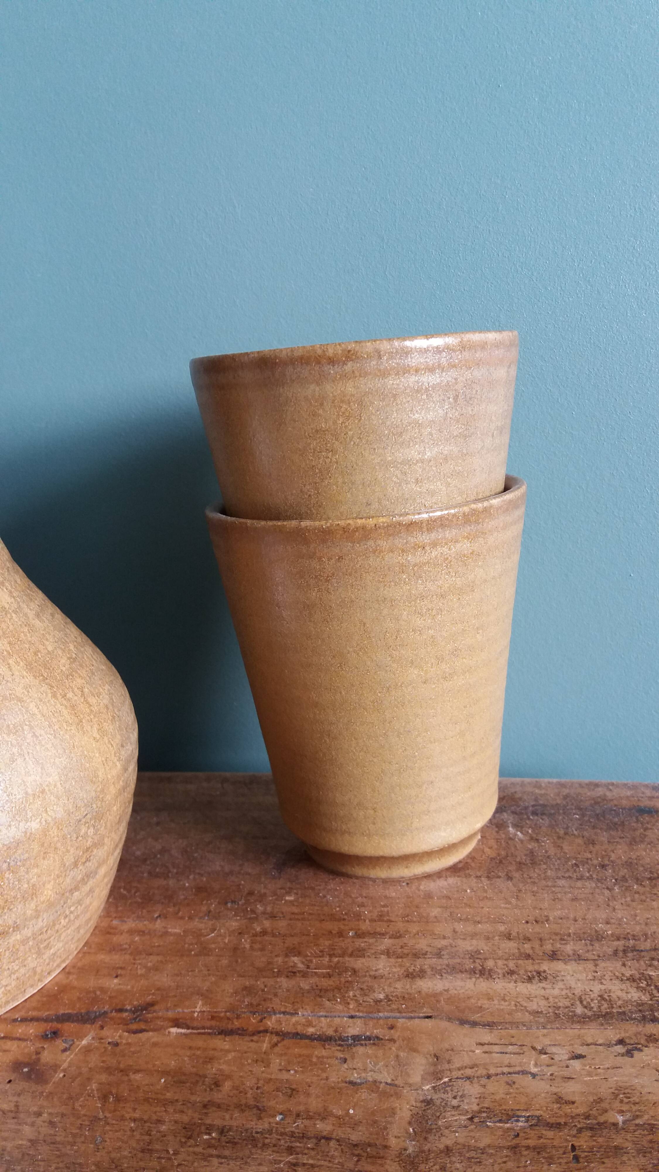 Cider or orangeade service Digoin, jug and stoneware glasses.