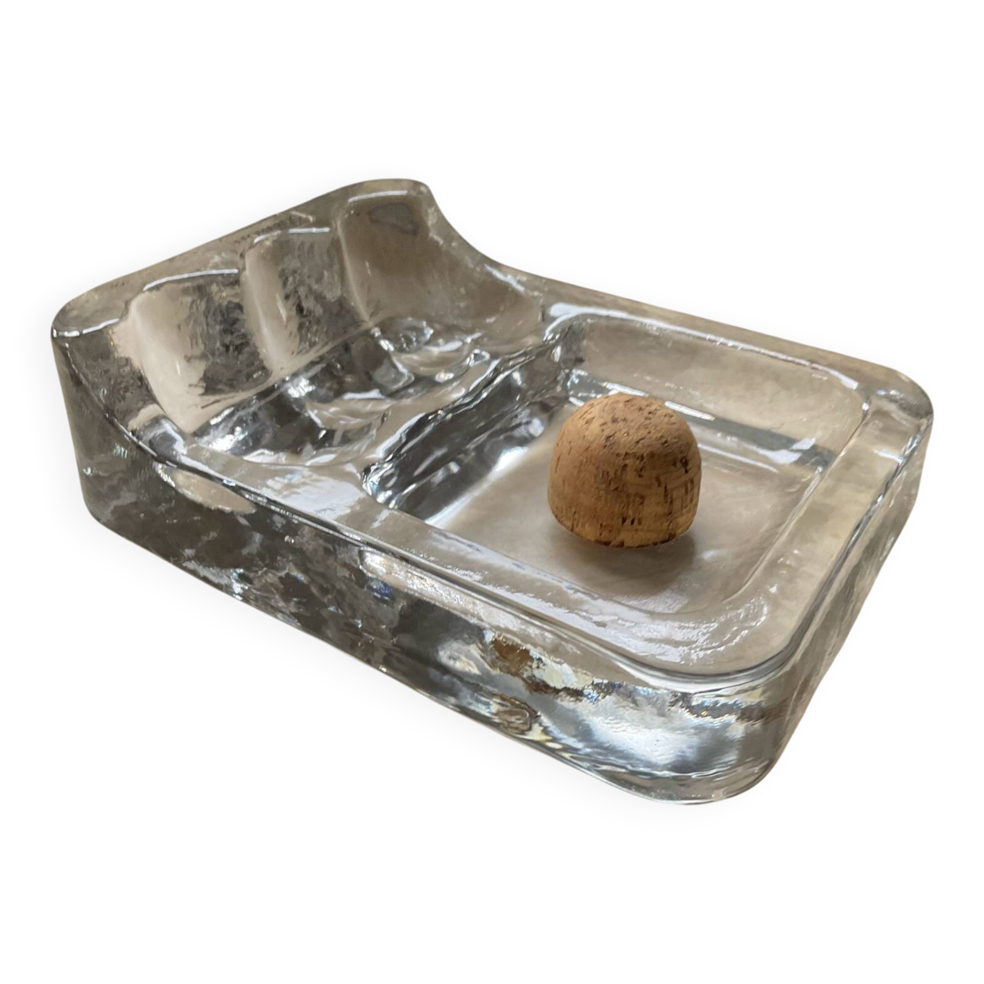 Cendrier à pipe vintage en verre moulé