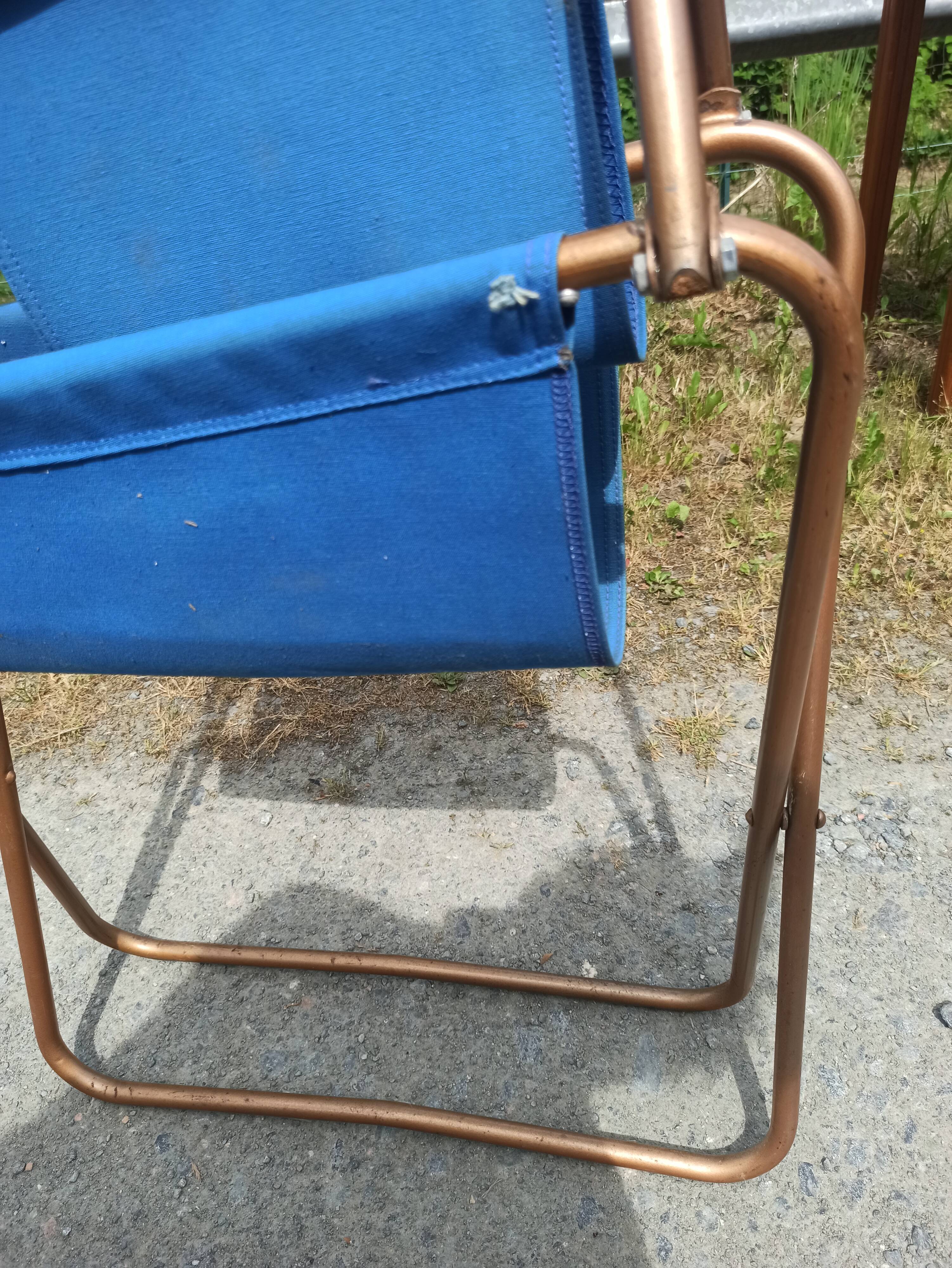 Paire de fauteuils chaises lafuma chantazur toile bleu
