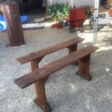 Pair of farm benches in rustic oak