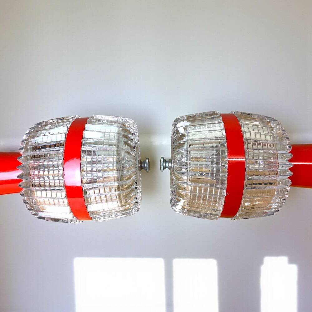 Pair Red Mid Century Modern wall lamps