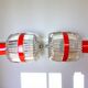 Pair Red Mid Century Modern wall lamps