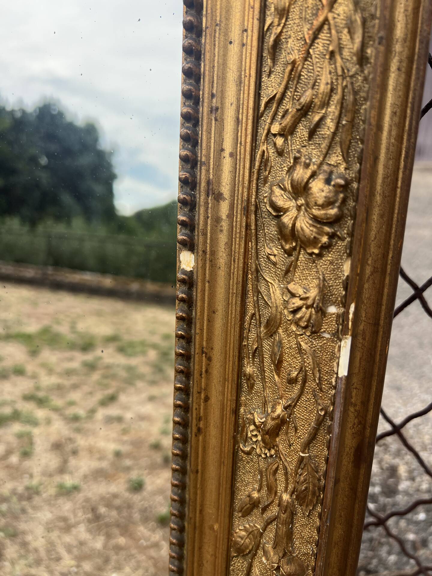 Louis-Philippe gold leaf mirror - sculpted pediment, mercury 117x76cm