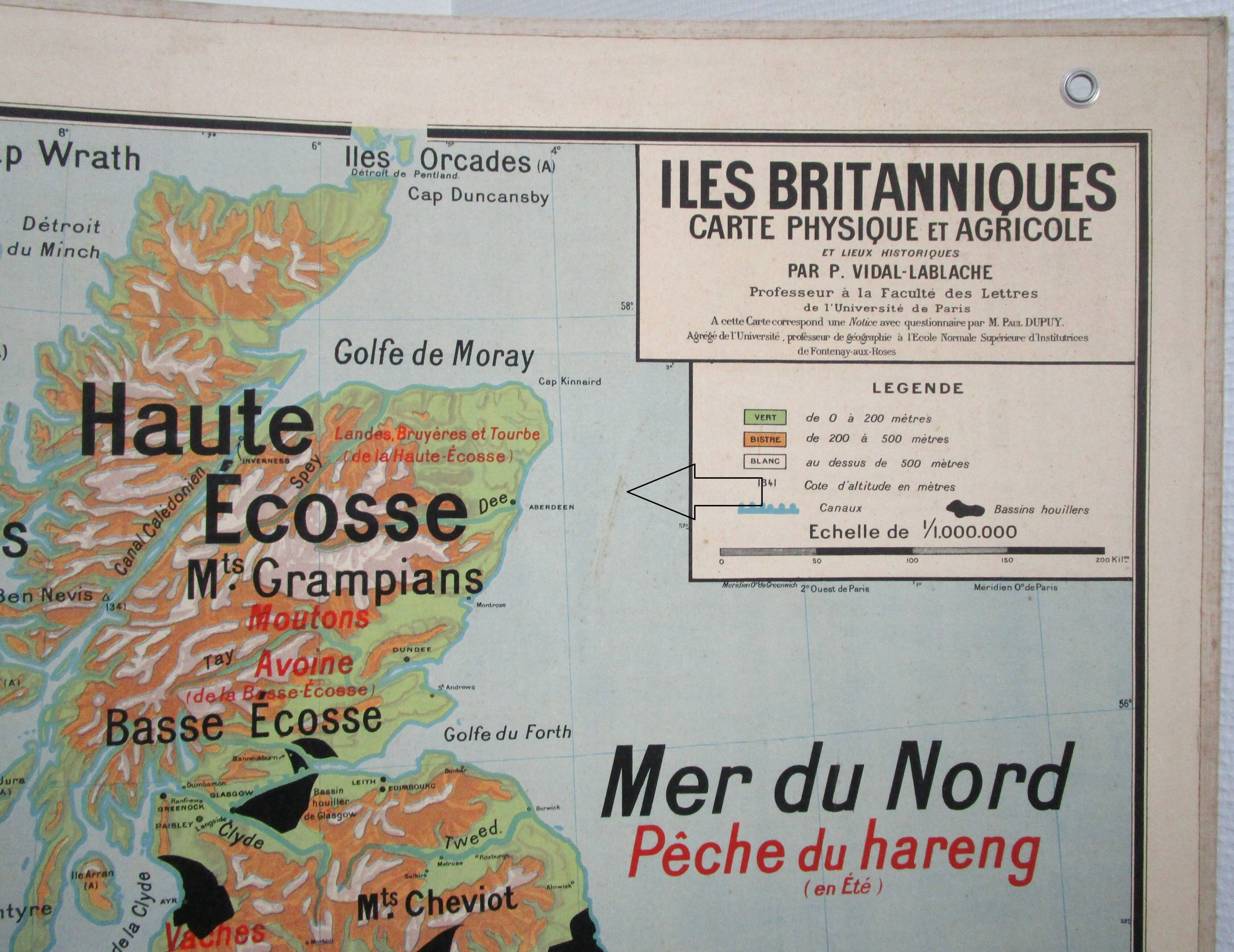 Map British Islands United Kingdom vidal lablache 60s