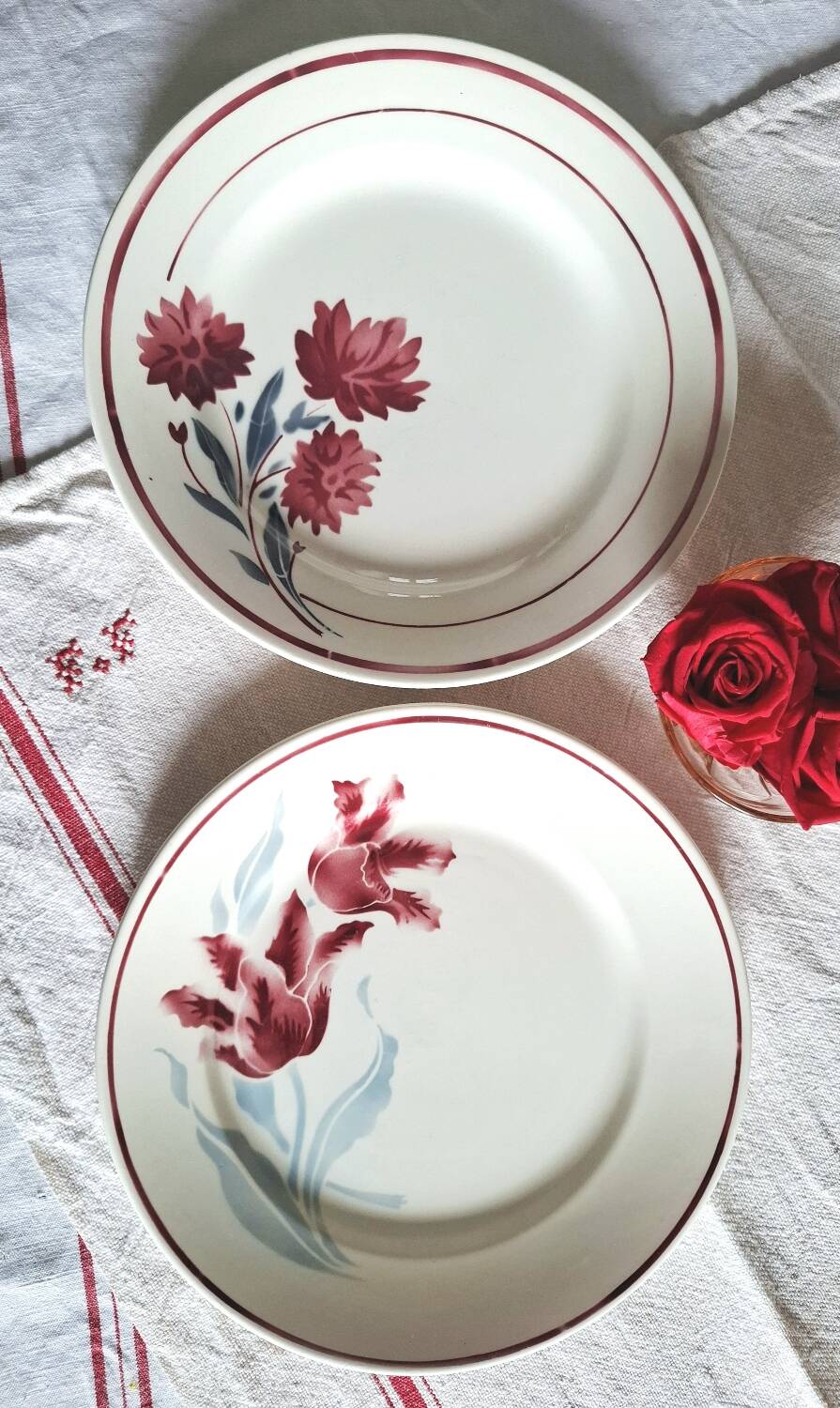 Mismatched antique earthenware dinner plates