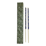 Blue chopsticks decorated with floral motifs.
