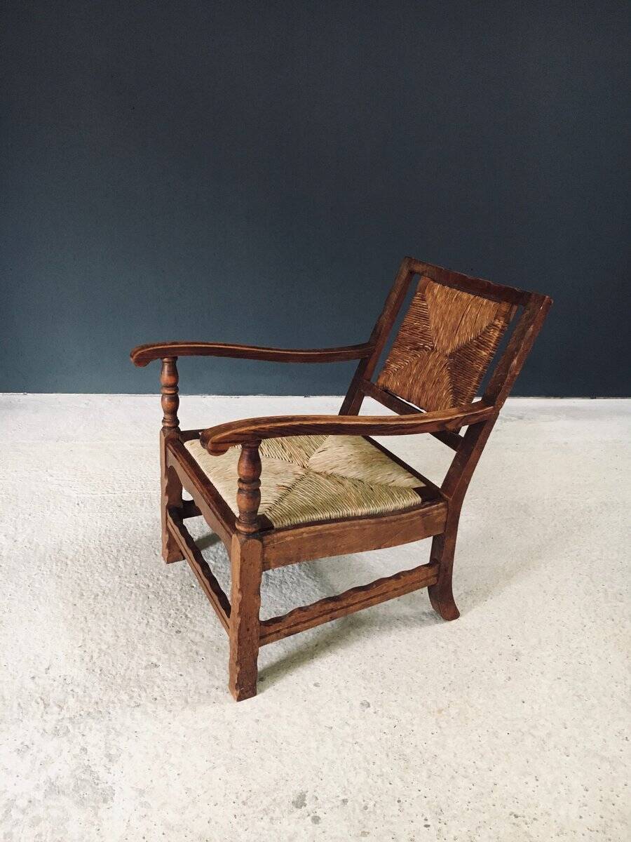 Arts & Crafts Handcrafted Low Lounge Armchairs, Belgium, 1920s, Set of 2