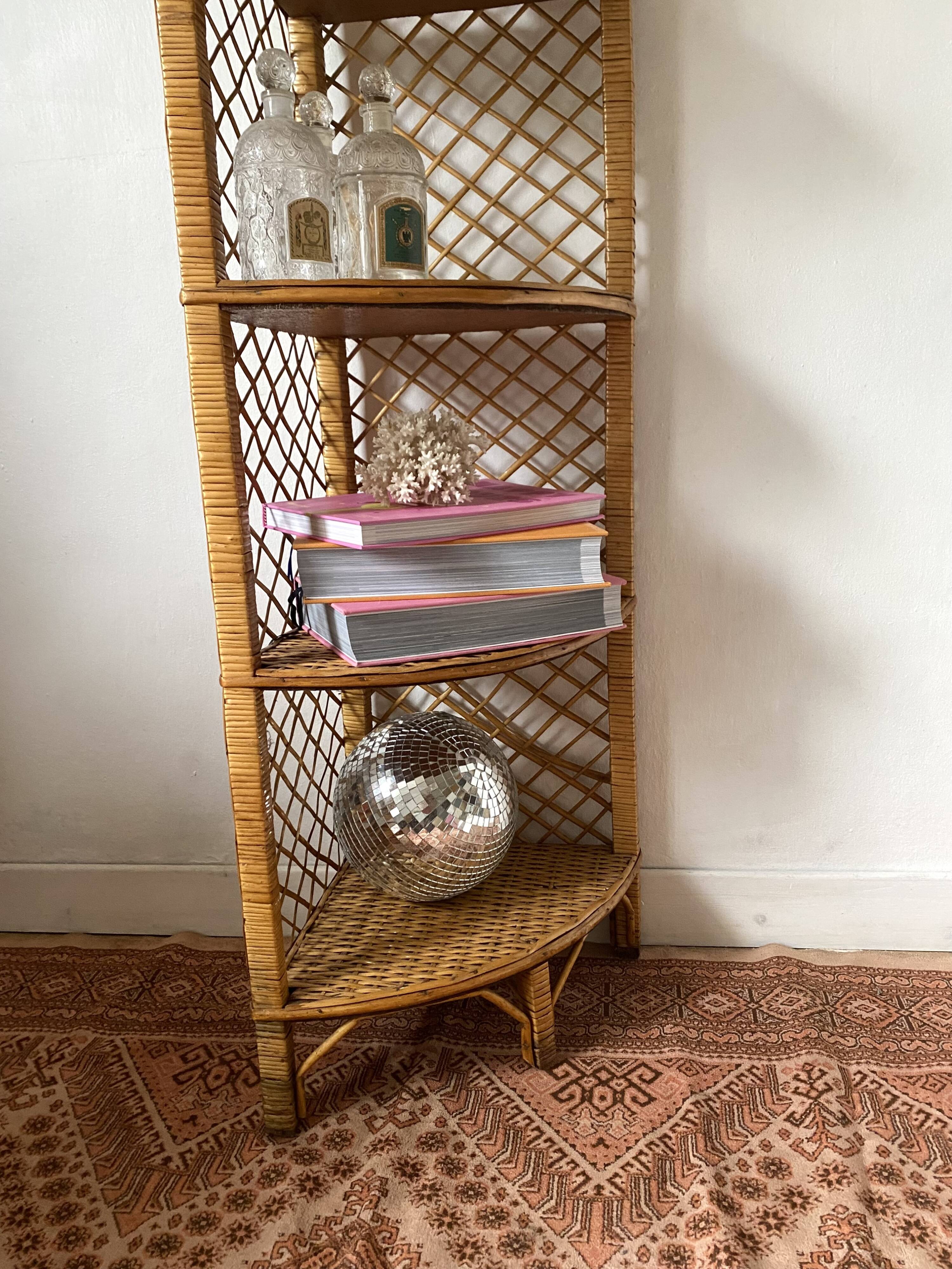 rattan corner shelf from the 60s and 70s