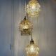 Suspension triple globes vintage en verre ambré bulle