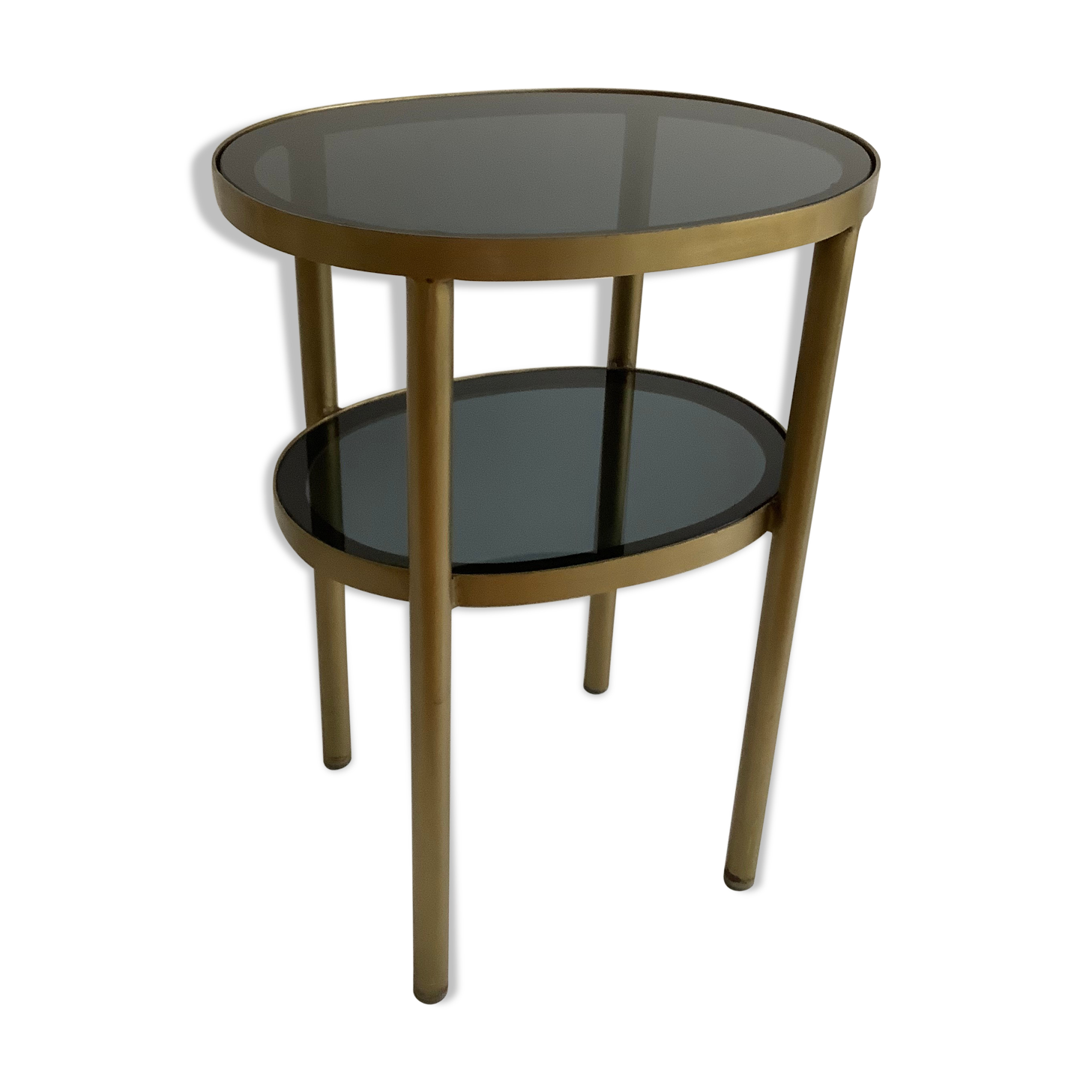 Brass side table and smoked glass