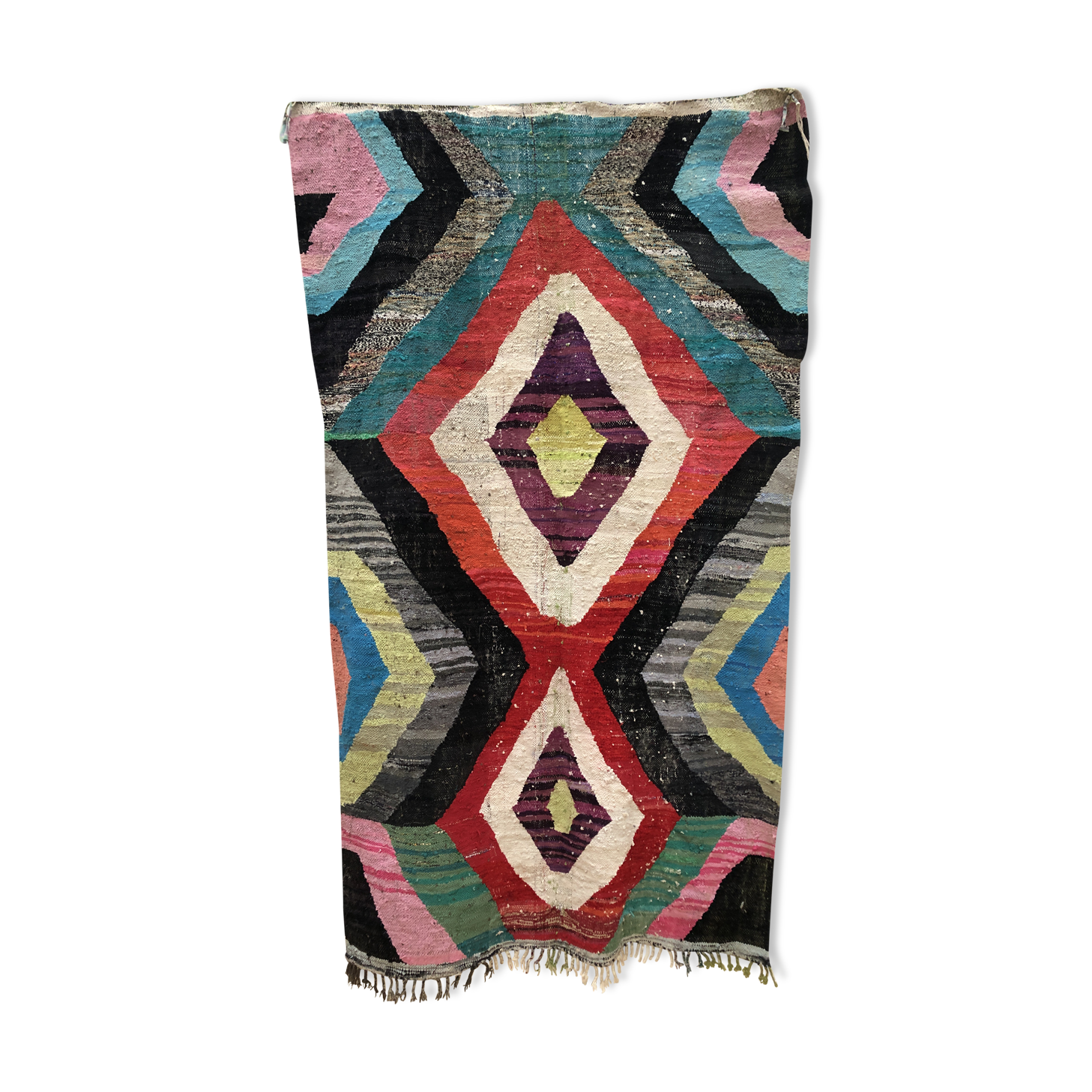 Tapis berbère marocain kilim boucherouite 241x139cm