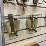 Brass Glass Sconces in a Fontana Arte  style