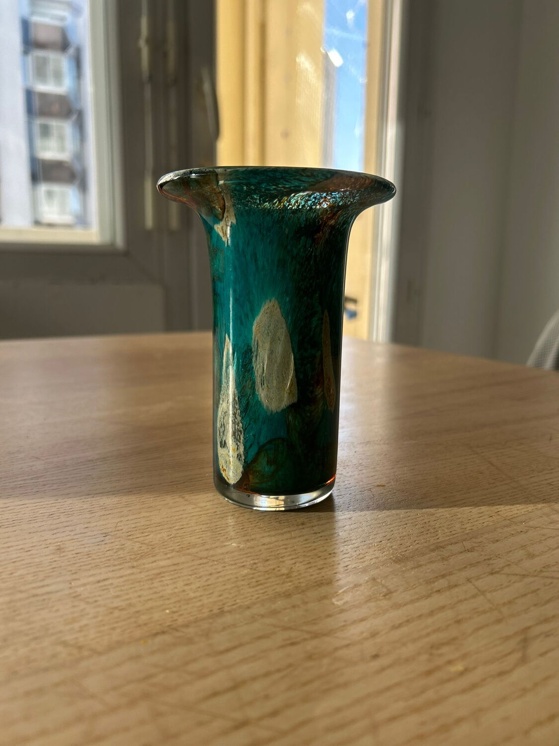 Vintage blown glass vase Mdina Glass, Malta – turquoise tones and a