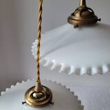 Duo of white opaline pendant lights