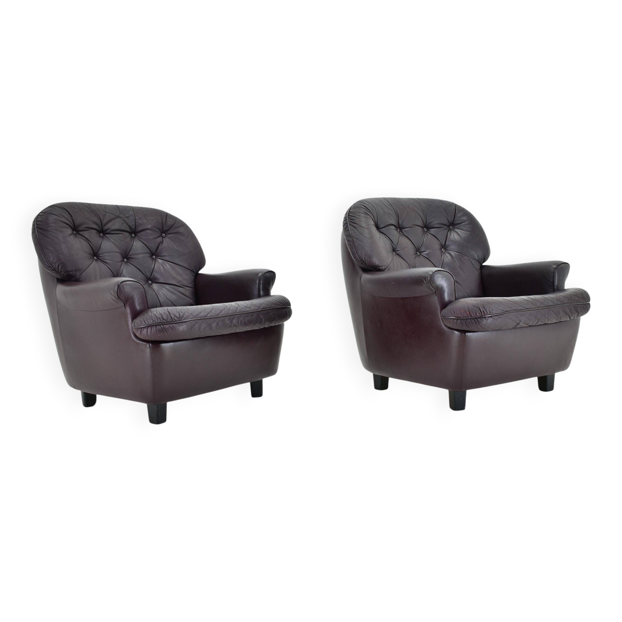 Design, Scandinavian, leather armchairs by Peem, 1970s, Finland