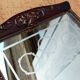 Old wooden tray with sandblasted mirror