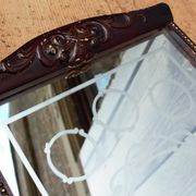Old wooden tray with sandblasted mirror