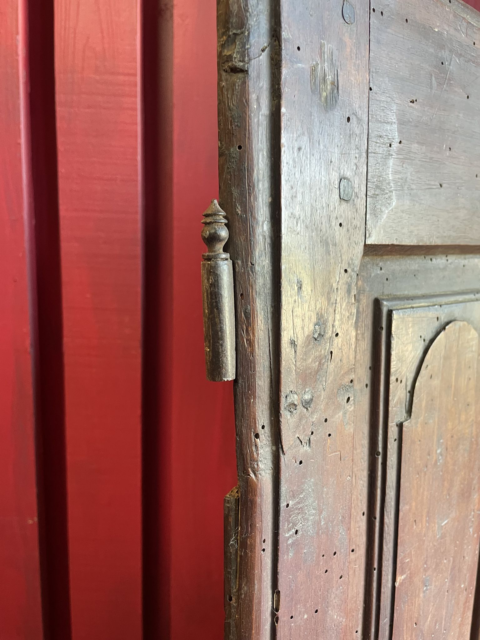 France old 18th century walnut closet door. Composed of 8 finely carved panels.