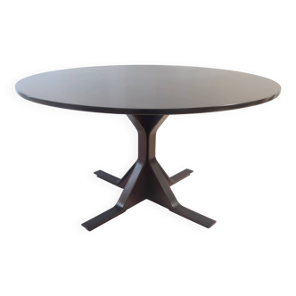 Vintage Round Ebonized Walnut Dining Table mod. 522 by G. Frattini for Bernini