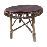 Table basse ovale soleil en rotin vintage