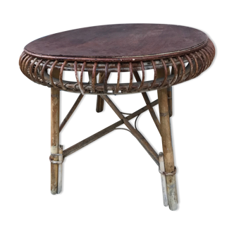 Oval sun coffee table in vintage rattan