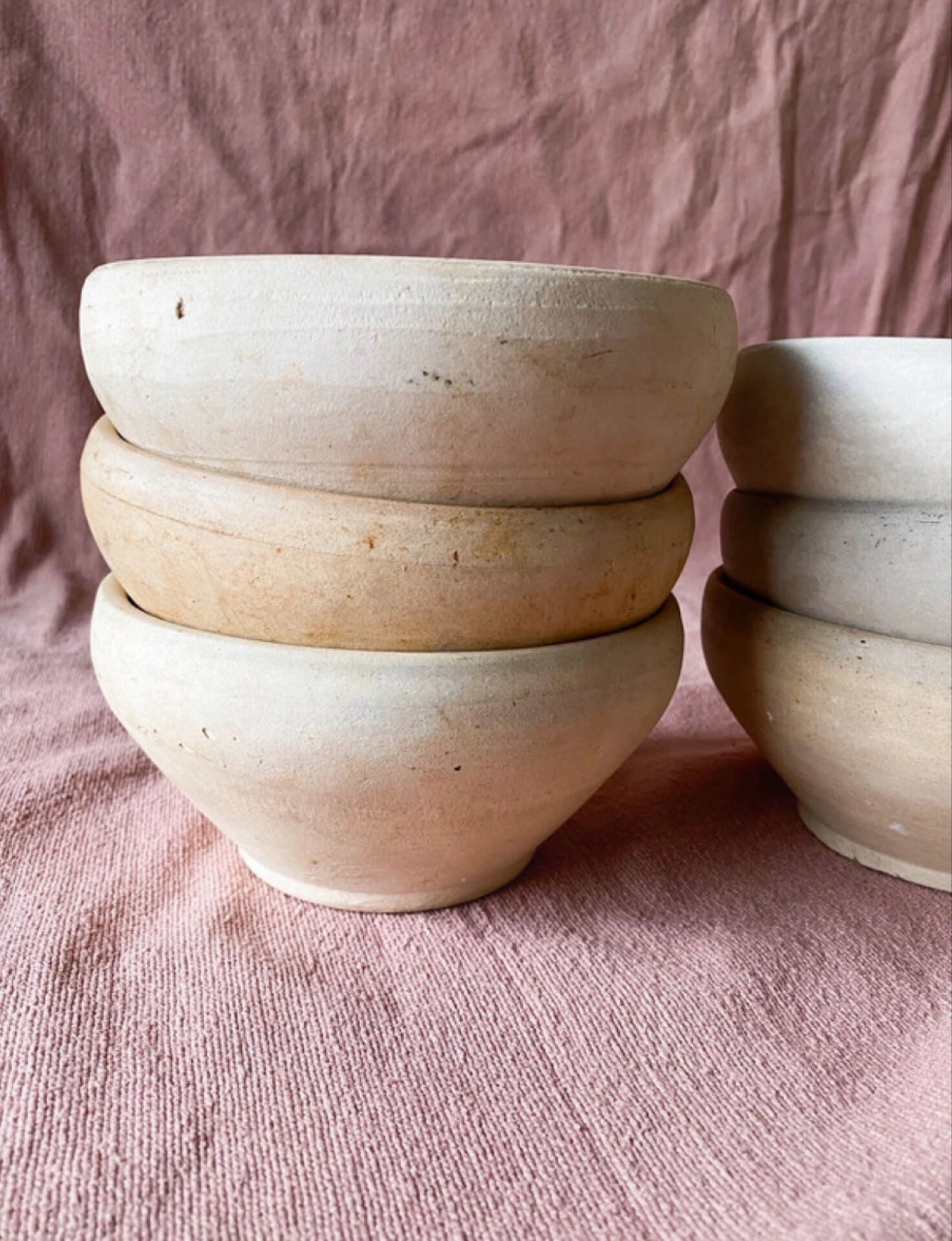 6 Small Antique Glazed Stoneware Bowls in Digoin Style