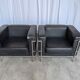 Set of 2 Mid-century Black Leather Lounge Chairs / Italian Design Armchairs