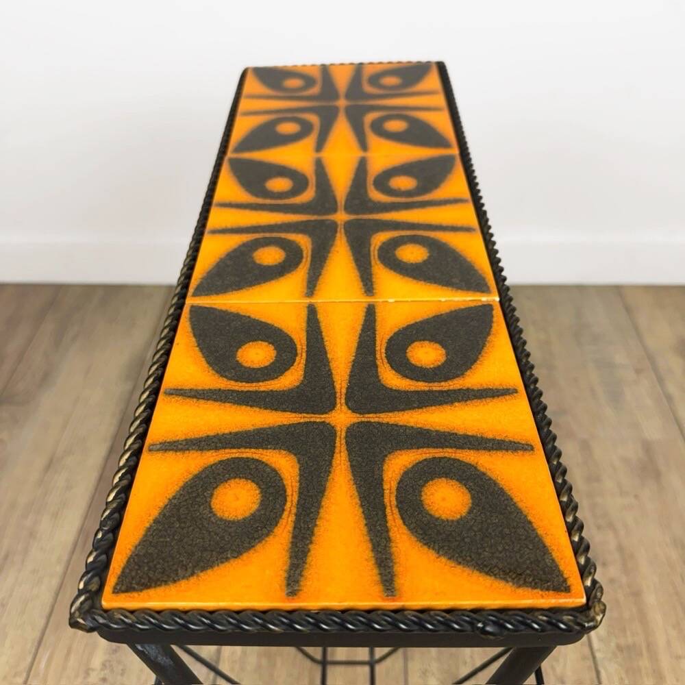 Porte-revues céramique orange et métal années 70