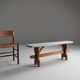 Banc rustique en bois avec plateau bleu, France 1930