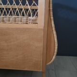 Lit bébé corbeille vintage bois et rotin restauré