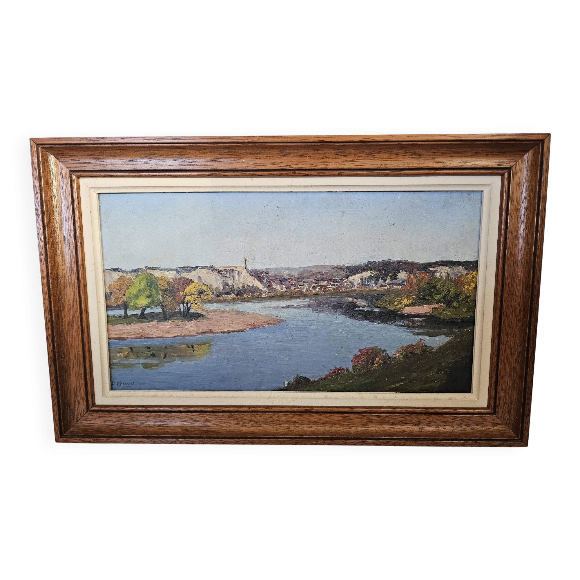 Oil painting on isorel Montlouis sur Loire - Rochecorbon Signed D Guiet