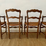 Set of 4 Louis XV style oak straw chairs/armchairs