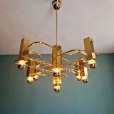 Geometric brass chandelier, design G. Sciolari, Boulanger, 1970