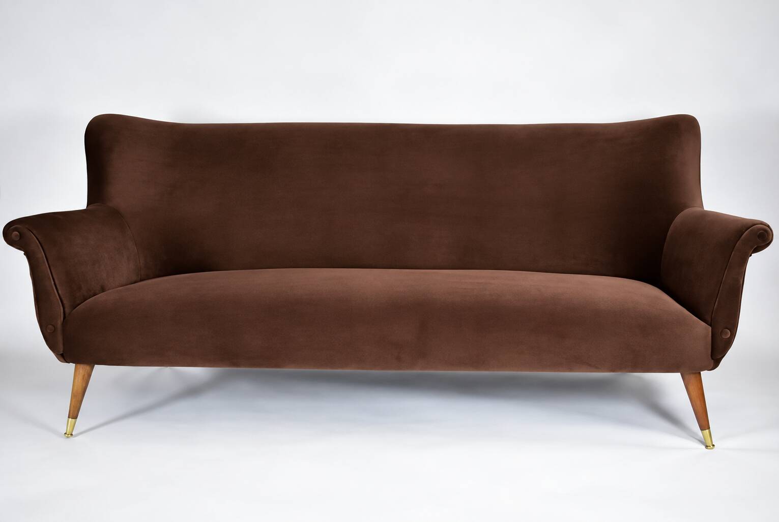 Magnificent vintage 1960s chocolate brown velvet sofa – unique piece.