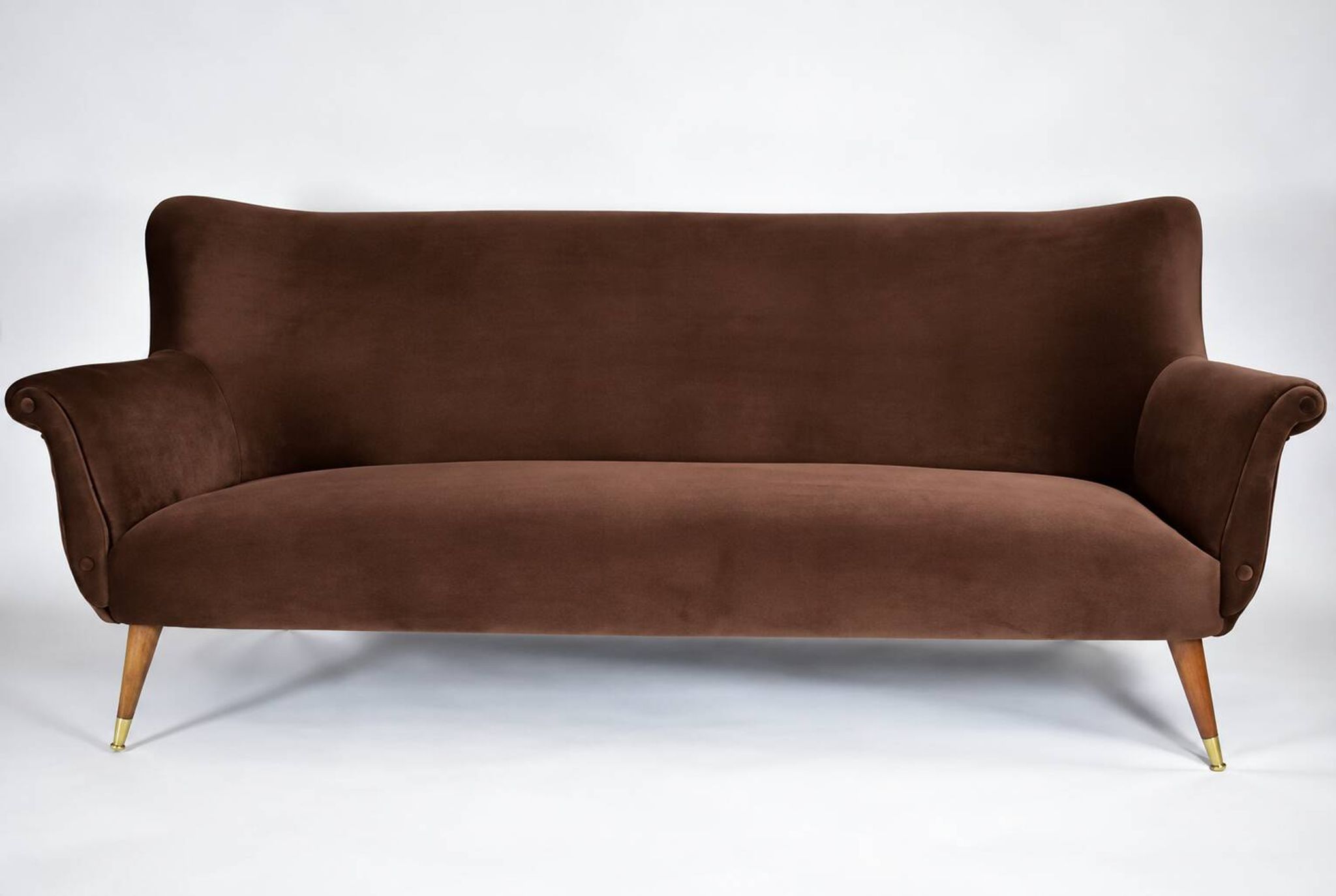 Magnificent vintage 1960s chocolate brown velvet sofa – unique piece.