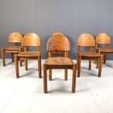 Vintage pine wood dining chairs - 1980s - set of 6