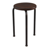 Steel tube stool with solid elm seat attributed to Jean Prouvé