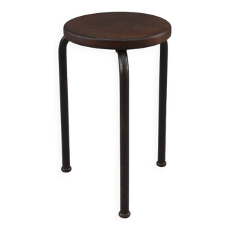 Steel tube stool with solid elm seat attributed to Jean Prouvé