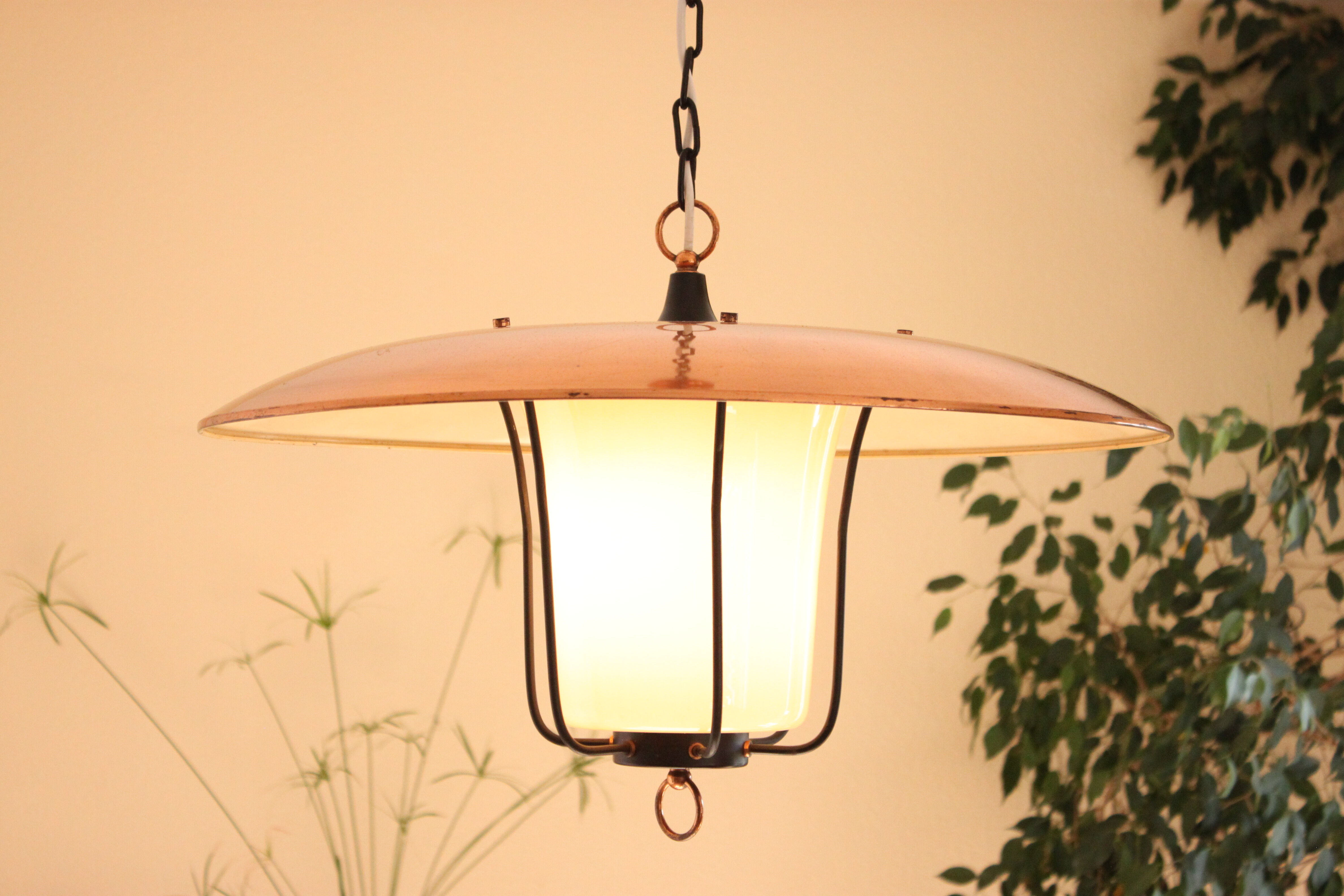 Rare suspension Italian copper lantern 1950 XXL