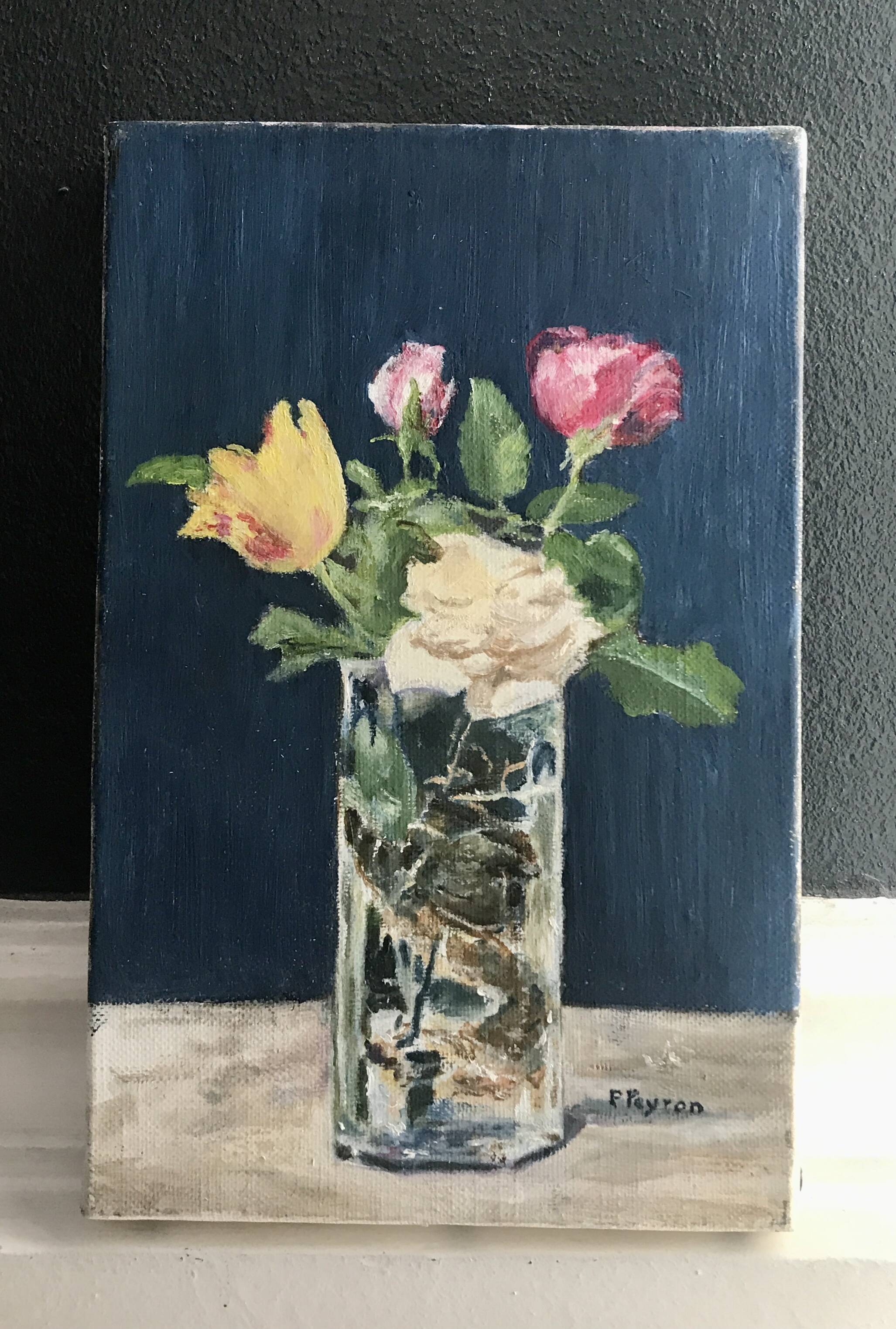 Small oil on canvas bouquet of roses