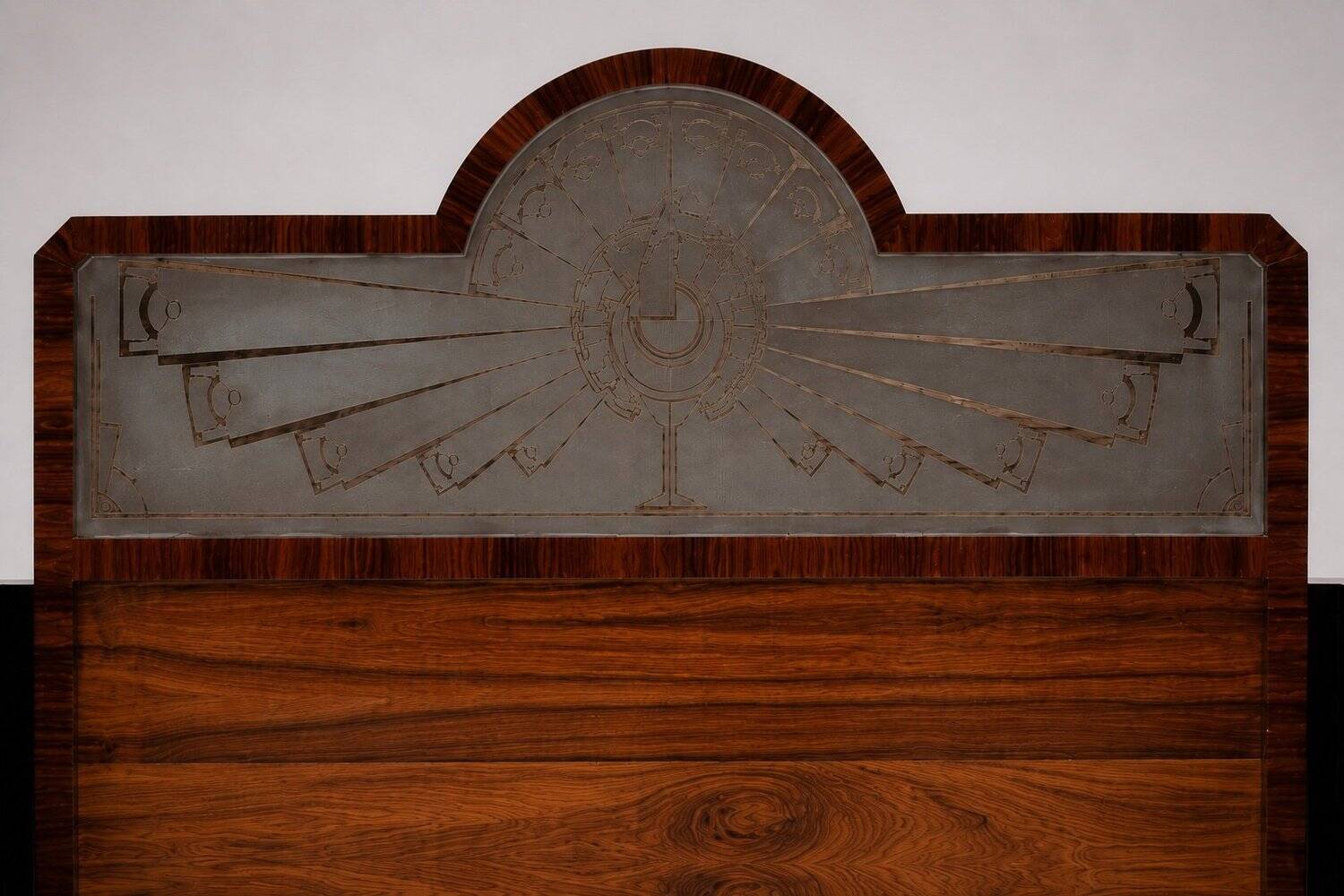 Double bed Art Deco – Rosewood, black lacquer and frosted glass – 1930s
