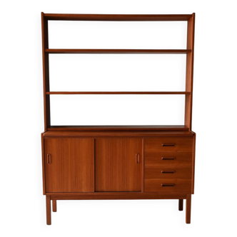 Vintage Scandinavian teak bookshelf with retractable desk