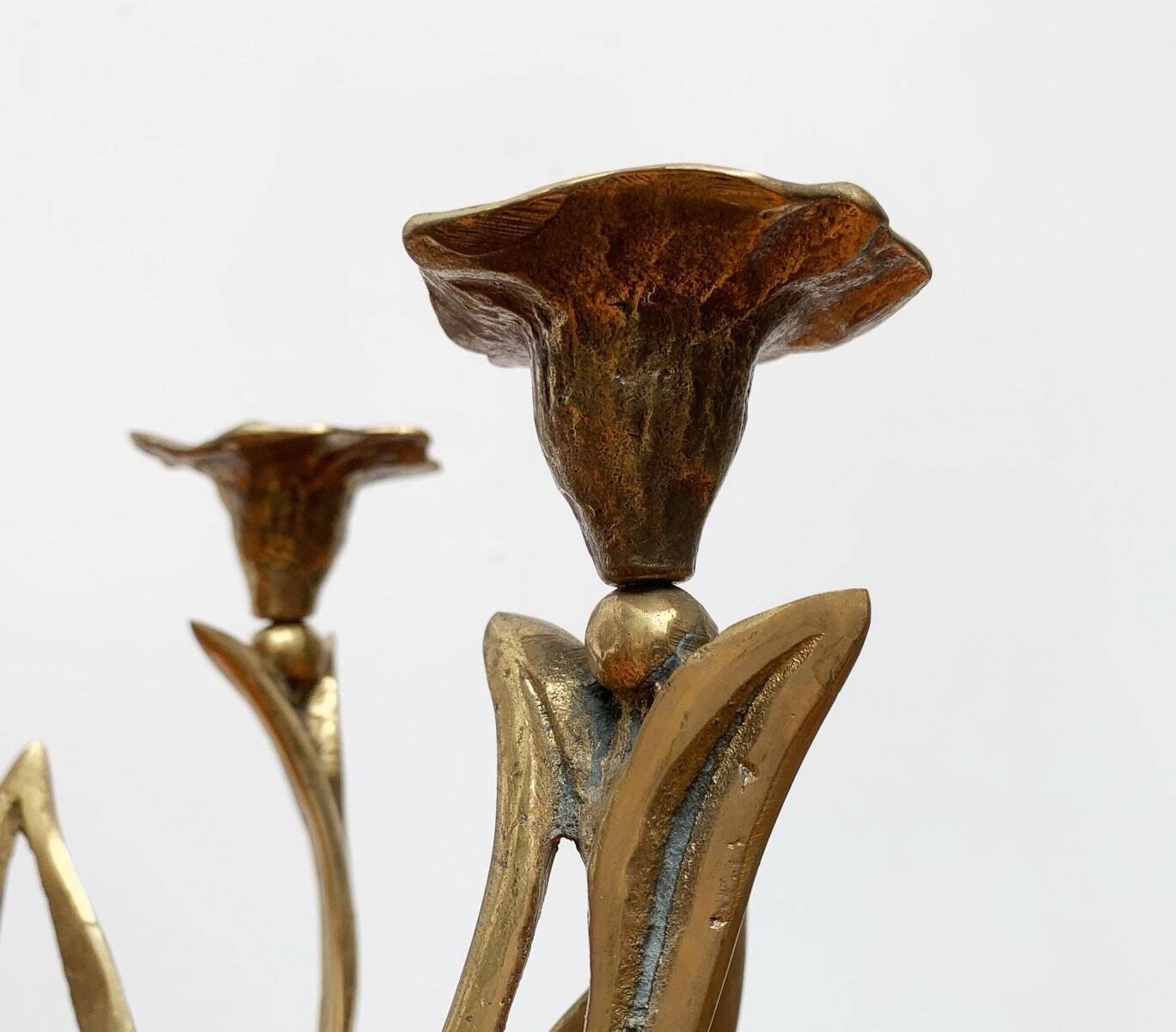 Vintage brutalist floral metal candlestick