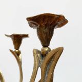 Vintage brutalist floral metal candlestick