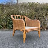 Pair of rattan and canning armchairs