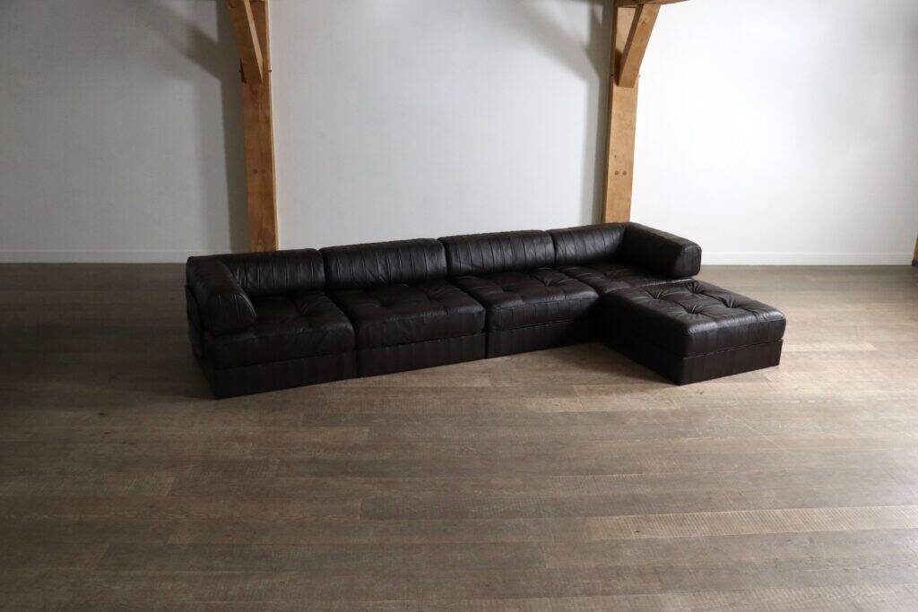 De Sede DS-88 modular sofa in dark brown patchwork leather, Switzerland 1970s